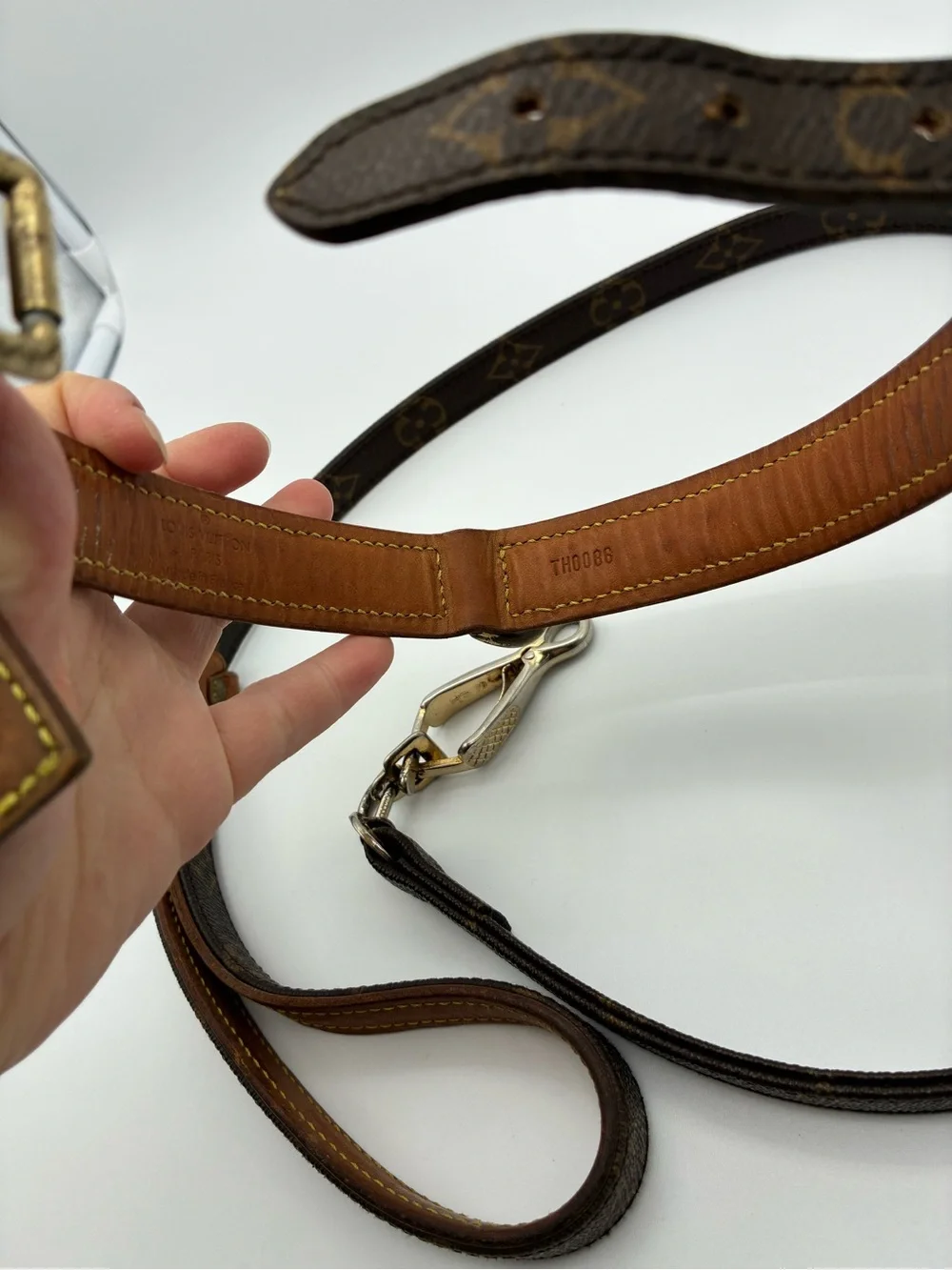 Louis Vuitton Baxter GM Brown Monogram Leather-Trim Dog Leash and Collar